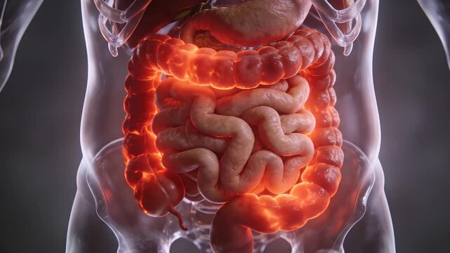 Detailed Anatomical Visualization of Human Digestive System and Large Intestine Inflammation