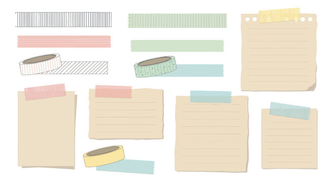 sticky notes and colorful tapes on white background
