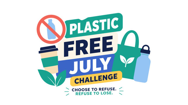 Plastic Free July Challenge Logo Design.
