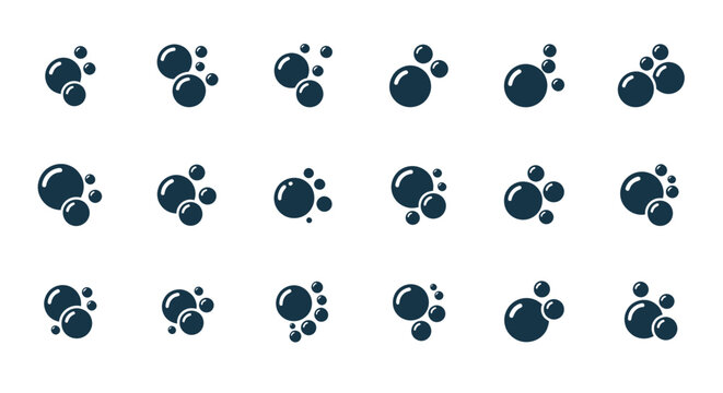 navy blue bubble icons set