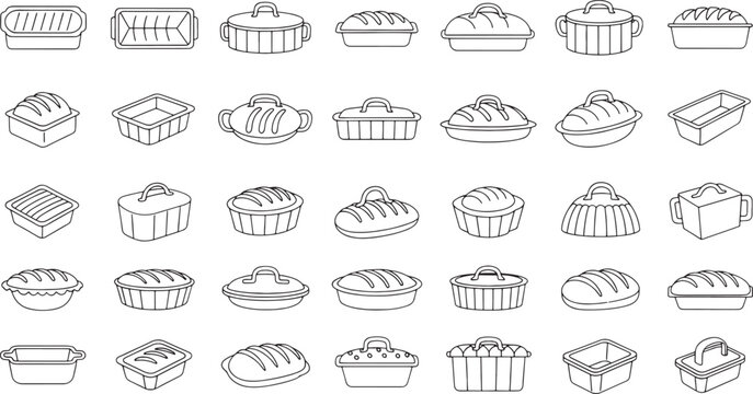 Collection of line baking pans bread molds and casserole dishes loaf pan baking tray
