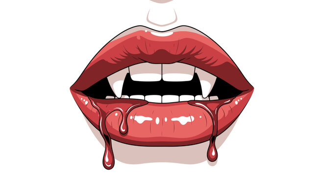 vampire lips with fangs and blood
