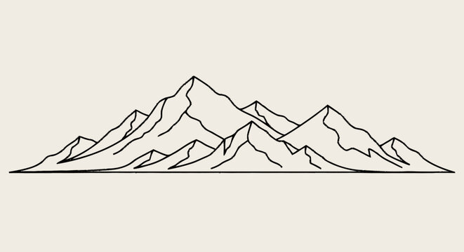Continuous line drawing of a simple mountain range.