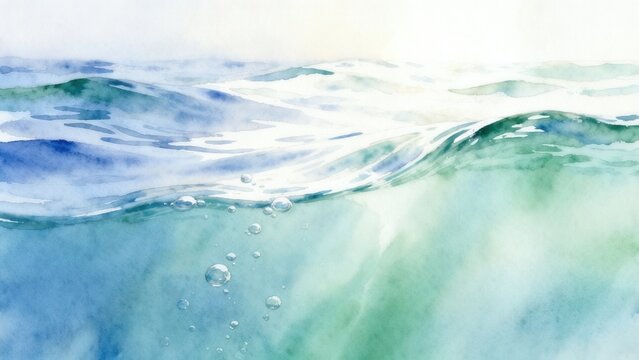 Watercolor painting of ocean waves