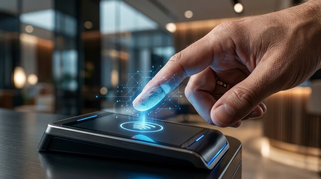 Ultra realistic macro photography of a hand making a contactless payment gesture, biometric authentication