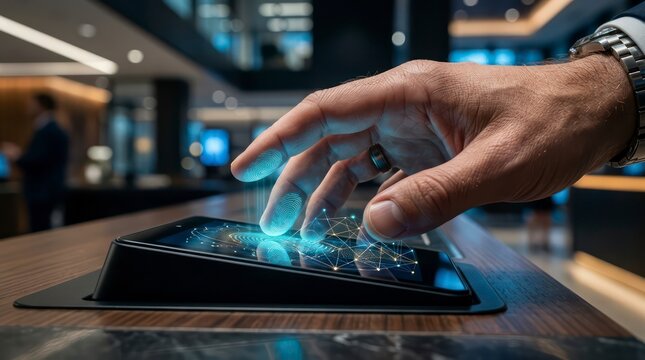 Ultra realistic macro photography of a hand making a contactless payment gesture, biometric authentication