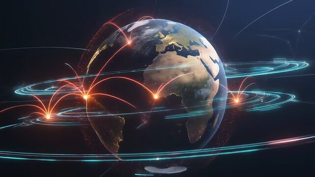 Global Network Concept Around Earth with Digital Communication Technology