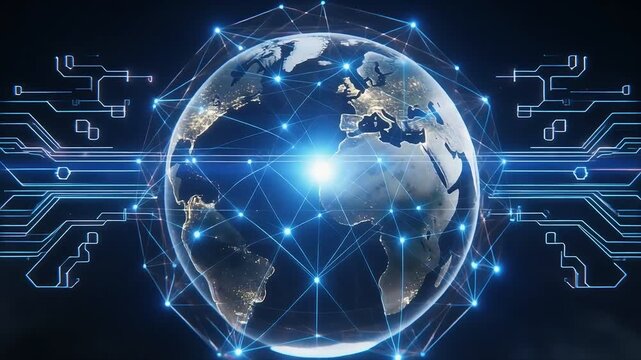 Global Network Concept Around Earth with Digital Communication Technology