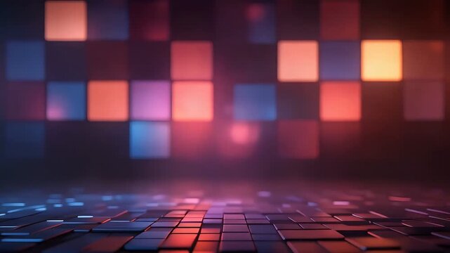 Multicolor Background with Glowing Neon Light Wall with Square Shape