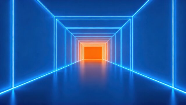 Neon light tunnel with blue and orange glow
