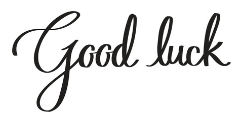 PNG good luck, minimal black calligraphy, digital sticker with white outline in transparent background © Rawpixel.com
