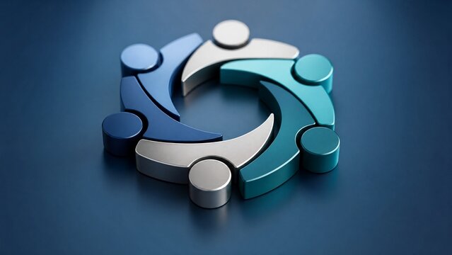 Abstract corporate unity concept featuring geometric shapes forming a harmonious circle.
