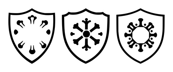 Fototapeta premium Immune system shield icon set with a solid black fill and white background featuring protection, antivirus, and defense with security and healthcare