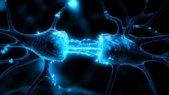 Electric blue neurons firing signals, depicting neural network activity and brain impulse transmission, digital art