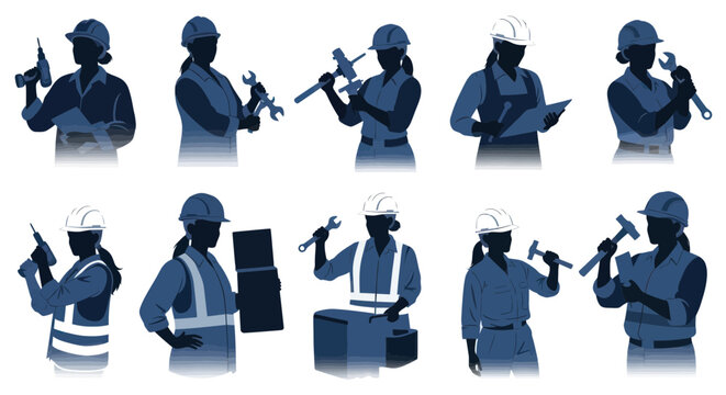 Workers in various tool using positions.