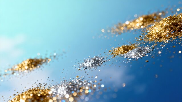 Gold and silver glitter against blue sky