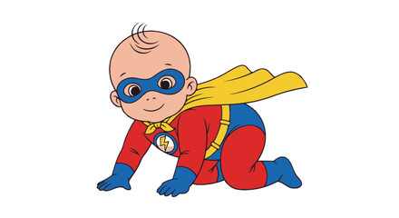 Cute baby superhero crawling on floor. © BUDI