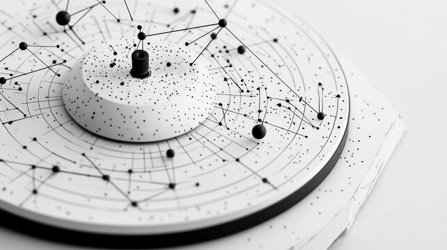 Abstract circular design with interconnected points and lines
