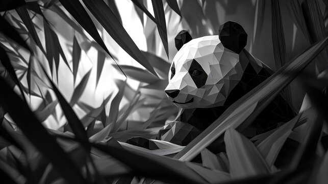 Low-poly panda in a bamboo forest