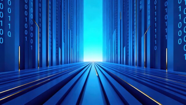 Blue corridor with binary code