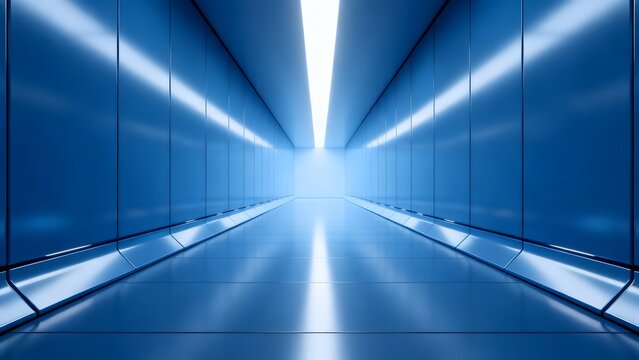 Blue futuristic corridor with glowing lights