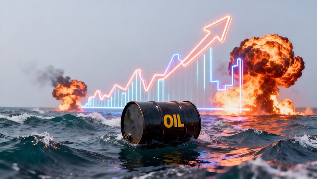 Oil barrel in ocean with explosions