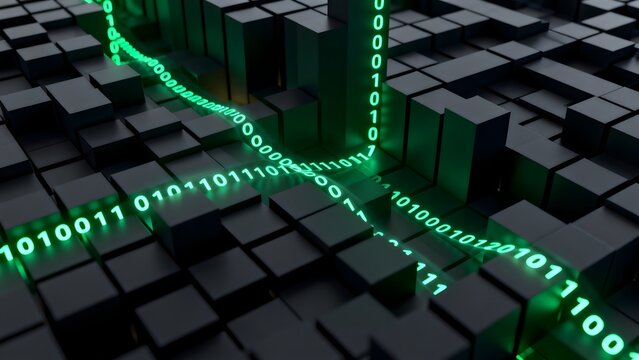 Digital binary code on 3D blocks