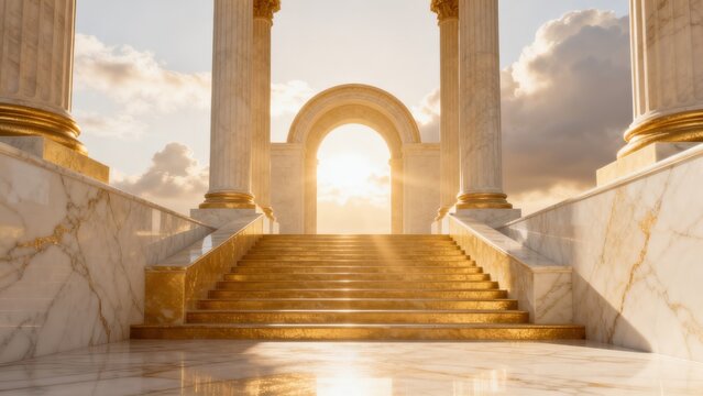 Stairway to grand arch with columns