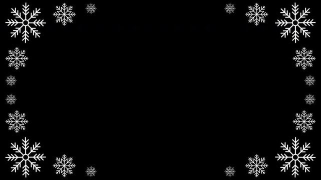 Snowflakes seamless border animation. Snowflakes seamless pattern. Snow border frame. Template for winter design. Transparent background with alpha channel
