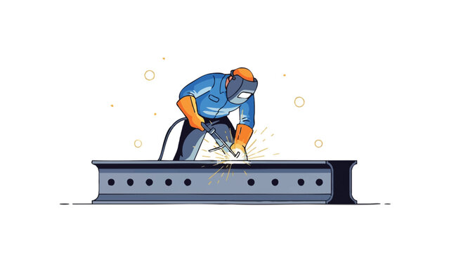 Professional Welder Fabricating Industrial Steel Beam Vector Illustration