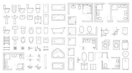 Detailed CAD Block Collection for Bathroom Furnishings and Interior Space Planning © Dileesha