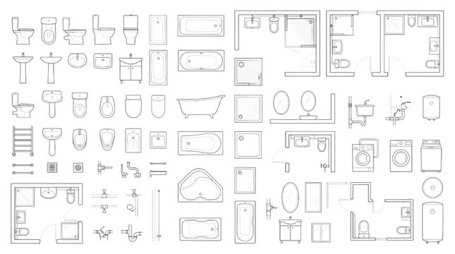 Detailed CAD Block Collection for Bathroom Furnishings and Interior Space Planning
