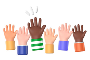 Obraz premium 3D human rights png raised hands collage element, transparent background
