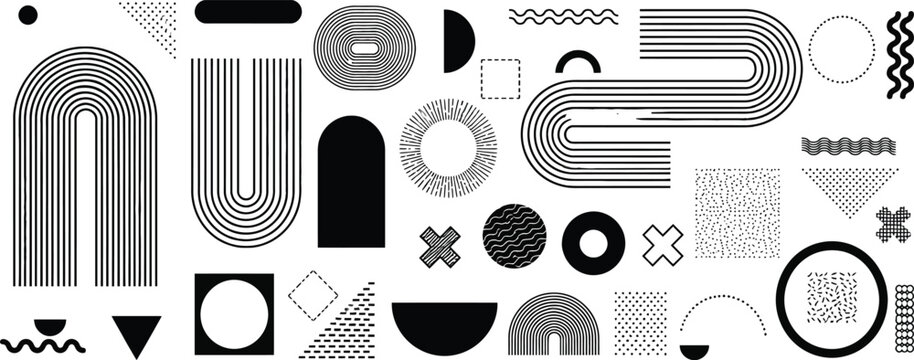 Minimalist Memphis Clipart | Modern Arch and Circle Silhouette Graphics. Mid Century Contemporary Elements PNG | Trendy Linear Pattern Graphic Set