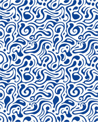 Fototapeta premium Vector Illustration retro organic seamless pattern with minimalist wavy shapes groovy background for wallpaper and fabric