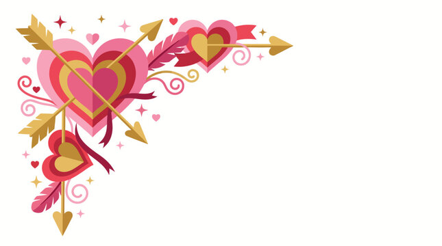 A romantic illustration of hearts and arrows in a decorative corner design