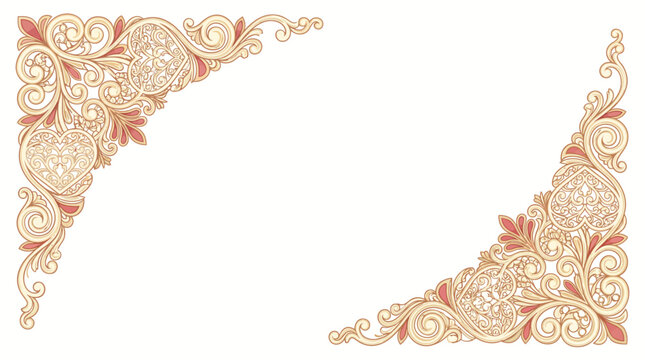 Ornate golden floral patterns adorn the corners of elegant designs