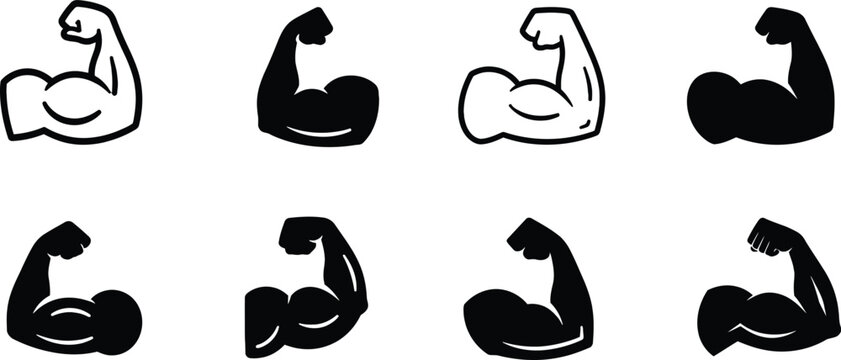 Flexing Bicep SVG Bundle | Muscle Arm Fitness Vector Icons. Bodybuilding Strongman Clipart | Gym Workout Power Silhouette Set