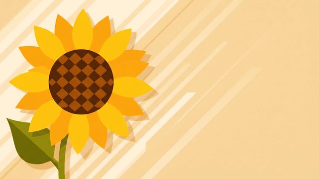 Bright yellow sunflower bloom on a soft pastel cream background graphic vector template, summer botanical concept copy space