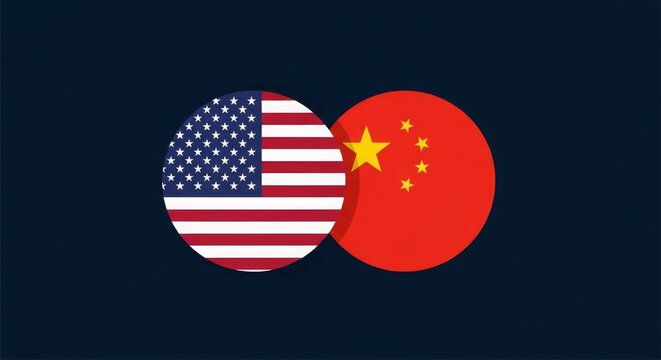Diplomacy - USA and China Overlapping Circle Flag Icons Representing Bilateral Relations and Global Partnership