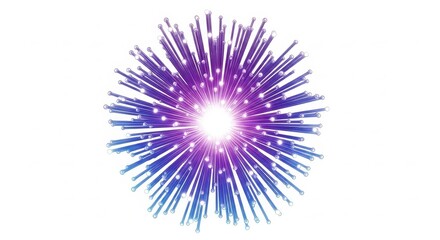 Obraz premium Technology - Fiber Optic Cables Radiating from Glowing White Light Center in Purple and Blue Gradient