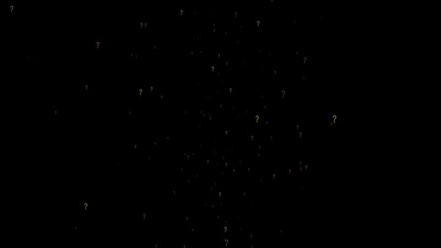 Numerous Golden and Red Question Marks Floating and Scattered Across a Dark Black Background Creating a Visual Representation of Uncertainty Confusion or a Quiz Concept