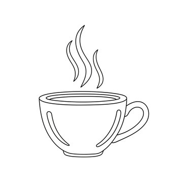 Outline Illustration of a Steaming Coffee Cup on White.