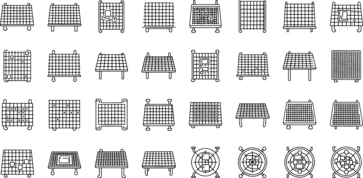Collection of black line representing various grates and screens grid mesh vent