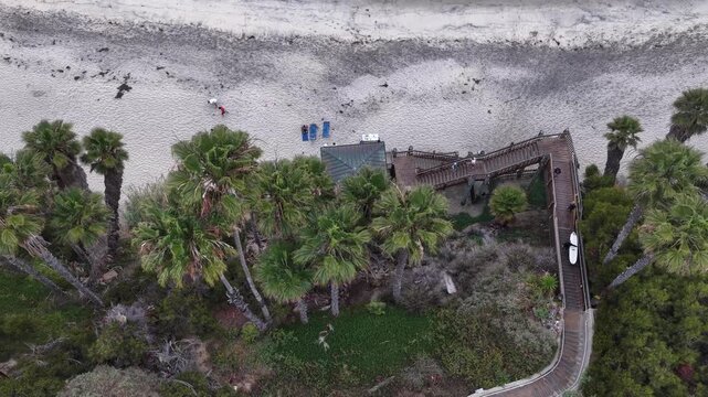 Swamis Beach Staircase Surfers Drone Perspective 