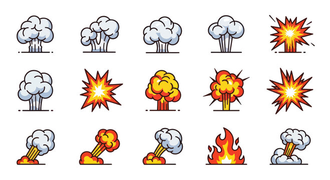 Explosion icons with fire and smoke.