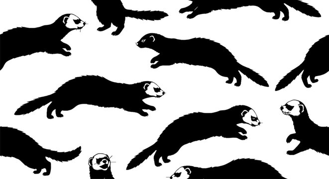 Playful black and white weasel pattern design illustration.