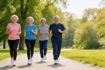 Obraz premium Elderly people jogging in park