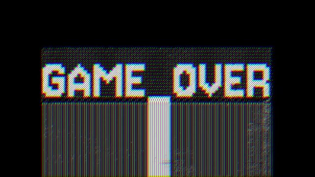 Game Over text message in retro style font with distortions and glitch effects