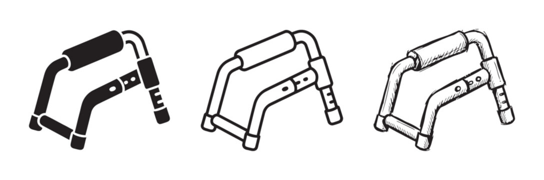 Push Up Bars Set: Black and White Line Art Illustrations of Fitness Equipment for Home Workouts and Gym Training
